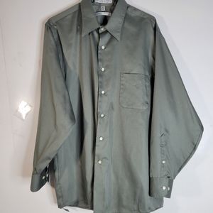 Mens Geoffrey Beene Cotton Blend Dress Shirt Size 17.5 34/34 Olive Green